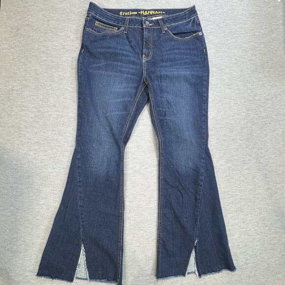 Cruel Womens Size 32/13 S Blue Denim Hannah Flared Leg Jeans Frayed Split Hem - Picture 1 of 13